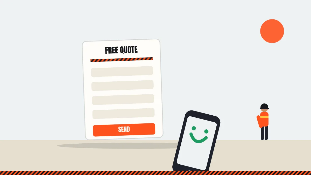 Illustration of a free junk removal quote form and a phone confirming a flat price