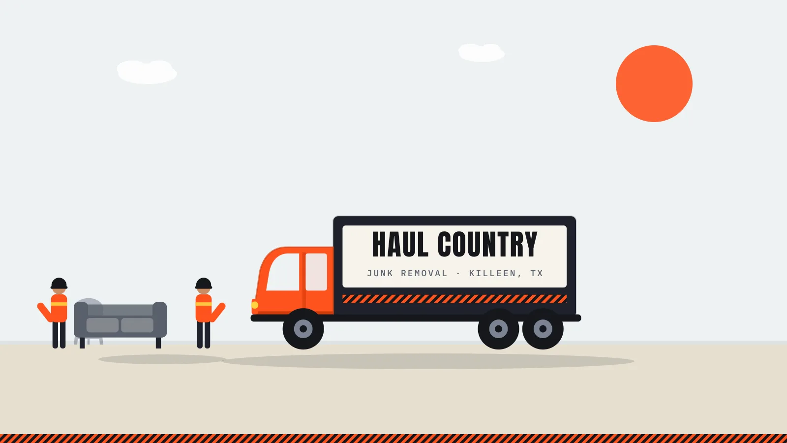 Illustration of the Haul Country crew loading a sofa into a branded box truck in Killeen, TX