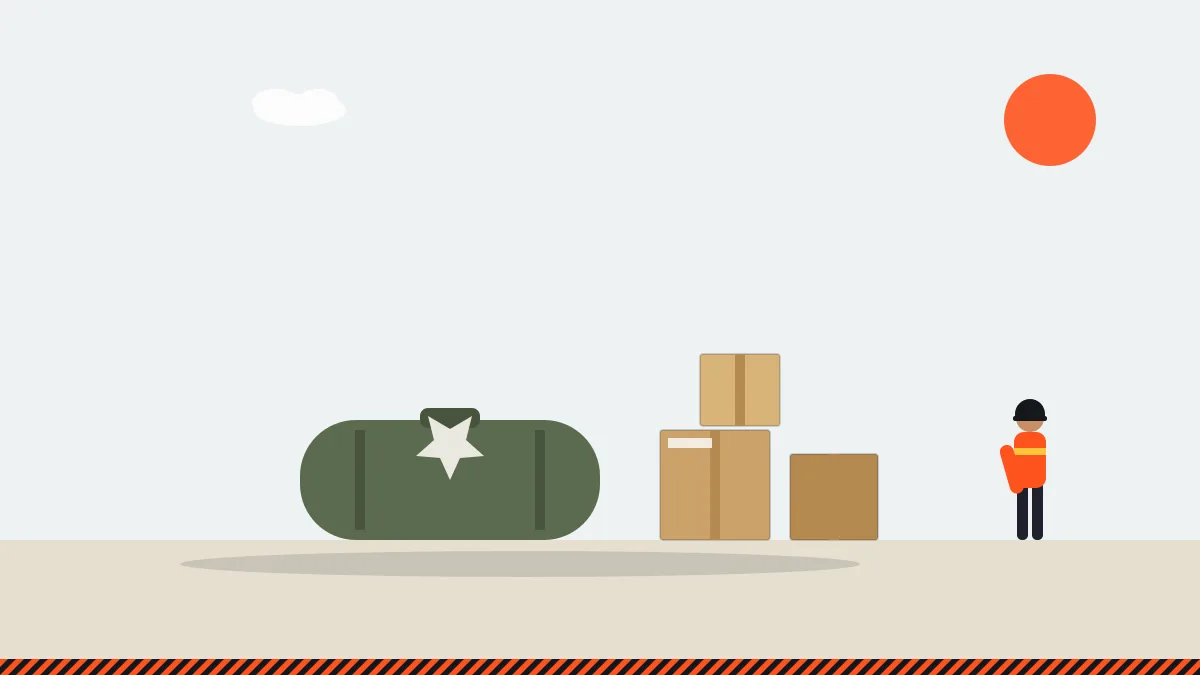 Illustration of a military duffel bag and moving boxes during a PCS move-out cleanout