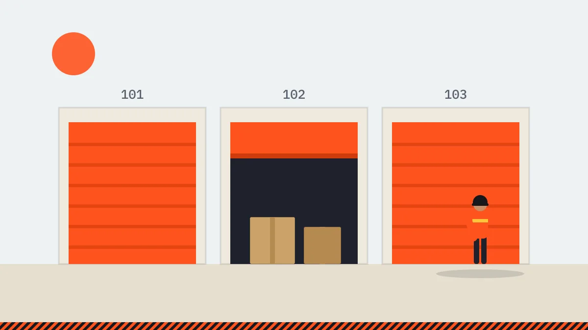 Illustration of a row of storage units with one open unit being cleared