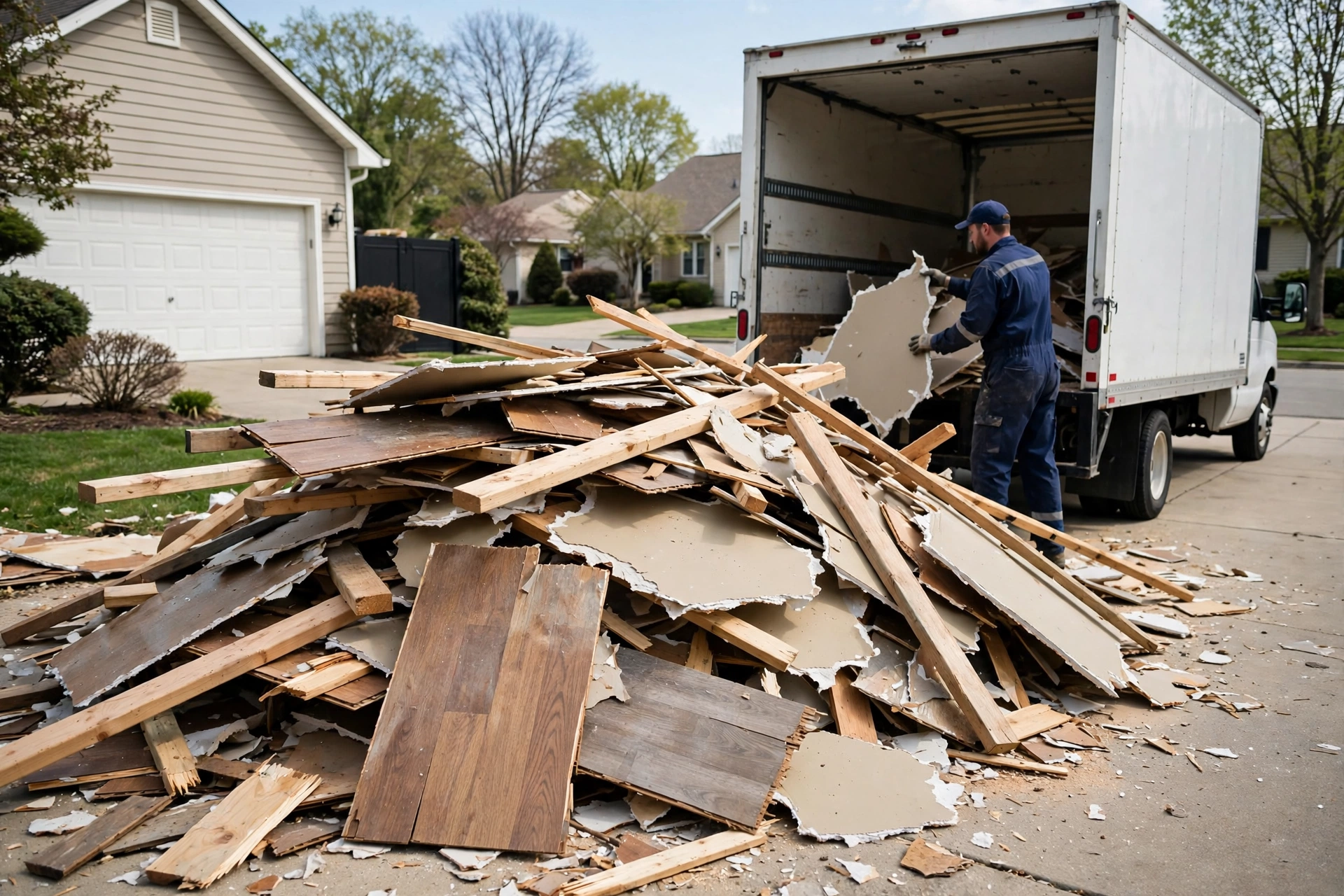 Construction debris being loaded for removal